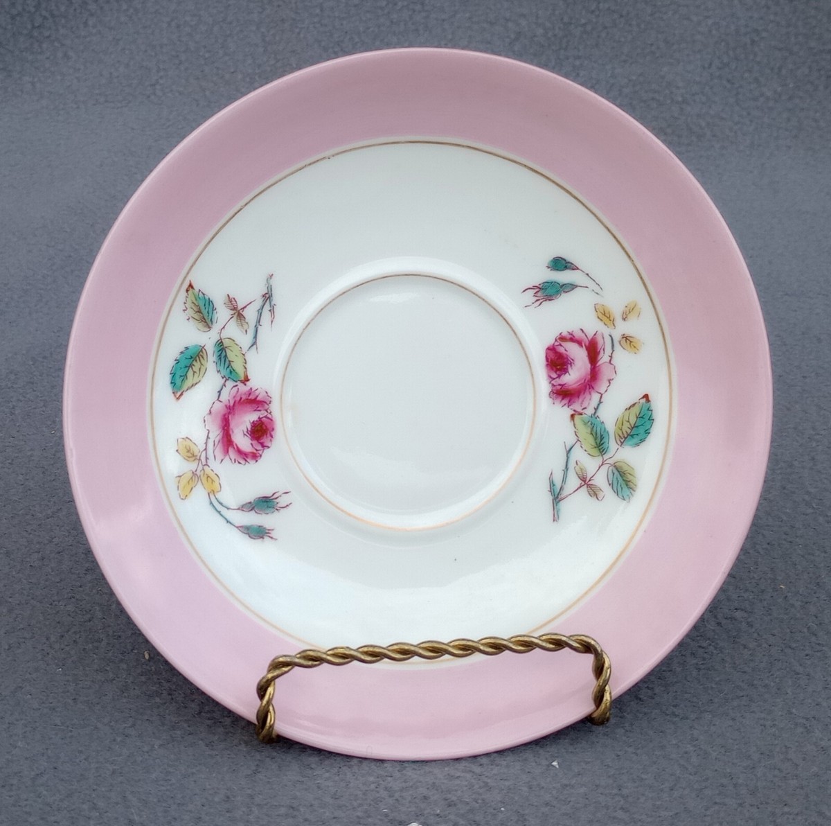 Haviland Limoges - Pink Roses, Solid Pink Border - Saucer - 5 3/4