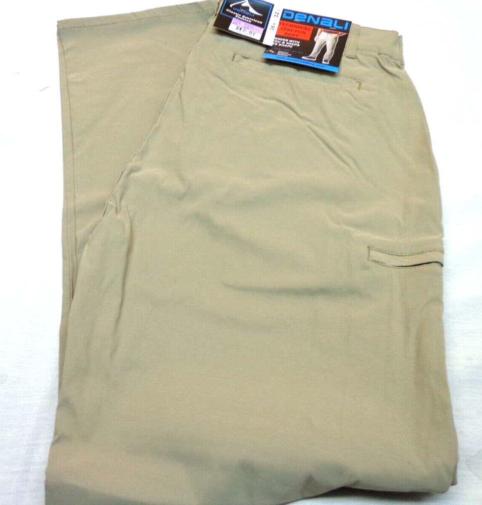 DENALI Earthen  Khaki Technical  Pants -Side Zipper Media Pocket  NWT 38/32