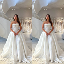 Satin Wedding Dresses A Line Sleeveless Beaded Elegant Sweetheart Bridal Gowns