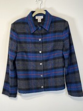 Vintage Evan Picone Sz 12 Wool Blend Plaid Jacket Blue Gray Red Plaid Warm