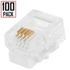 100pcs RJ11 Modular Plug 6P4C Crimp On Modular For Round Solid Cable Wire RJ-11