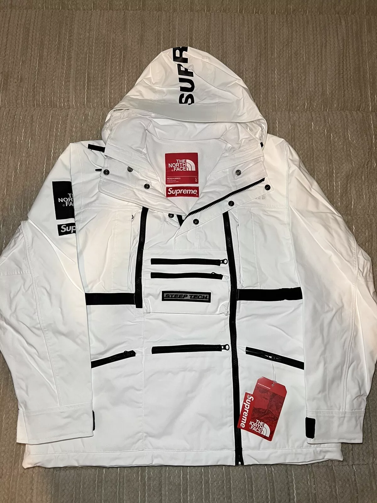 SS16 SUPREME x THE NORTH FACE STEEP TECH VESTE À CAPUCHE BLANCHE TAILLE L TNF DS RARE