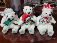 1999 Coca Cola Bean Bag Plush Polar Bears Striped Vest & Bowtie Vintage