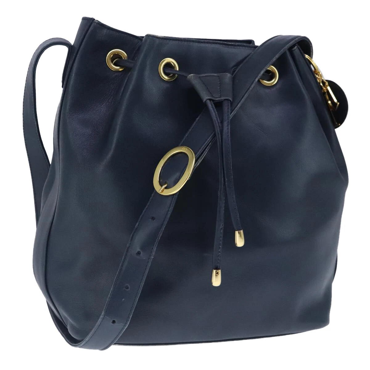 Sac bandoulière Christian Dior cuir marine doré authentique 101190