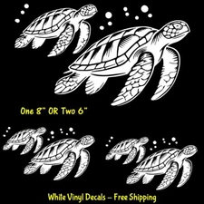 Two Sea Turtles White Vinyl Decals Car Window Any Flat Surface - Size Options