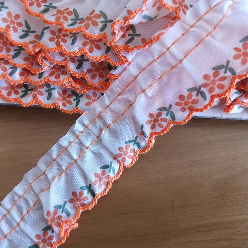 5-10 Yards 1.25" wide Colorful Print/Embroidered Edge Ruffle Satin Ribbon Lace - Picture 2 of 6