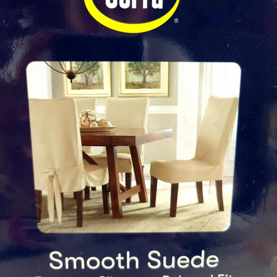 Silla de comedor corta Serta marfil de 1 pieza ajuste relajado funda de gamuza lisa paquete de 2 Foto 3 de 4