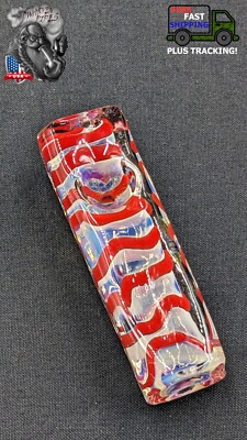 3'' Tobacco Smoking Pipe Bowl Heavy Rectangle Style Glass Hand Pipe Swirl Red