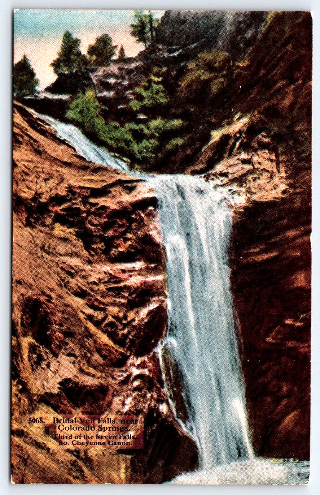 VINTAGE OLD ANTIQUE POSTCARD BRIDAL VEIL WATERFALL COLORADO SPRINGS COLORADO USA