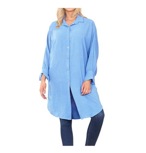 New Ladies Italian Long Sleeve Collar Neck Button Down Knee Length T-Shirt Dress - Picture 11 of 11