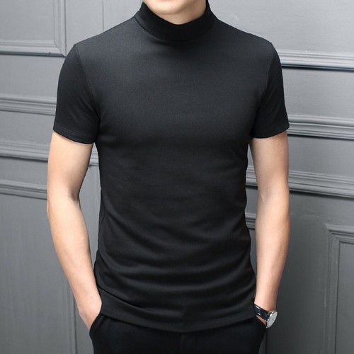 T-shirt maglietta uomo finto collo basic tinta unita pullover manica corta top - Foto 8 di 37