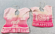 Baby Bibs Terry Cloth Vintage Pink Girl Bon Appetit I Love to Eat Doll STAINS