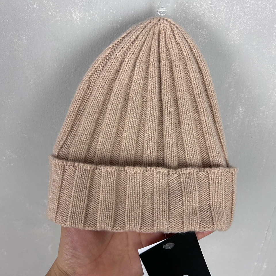 C by Bloomingdales gorro de punto acanalado 100% cachemir tostado NUEVO Foto 3 de 4