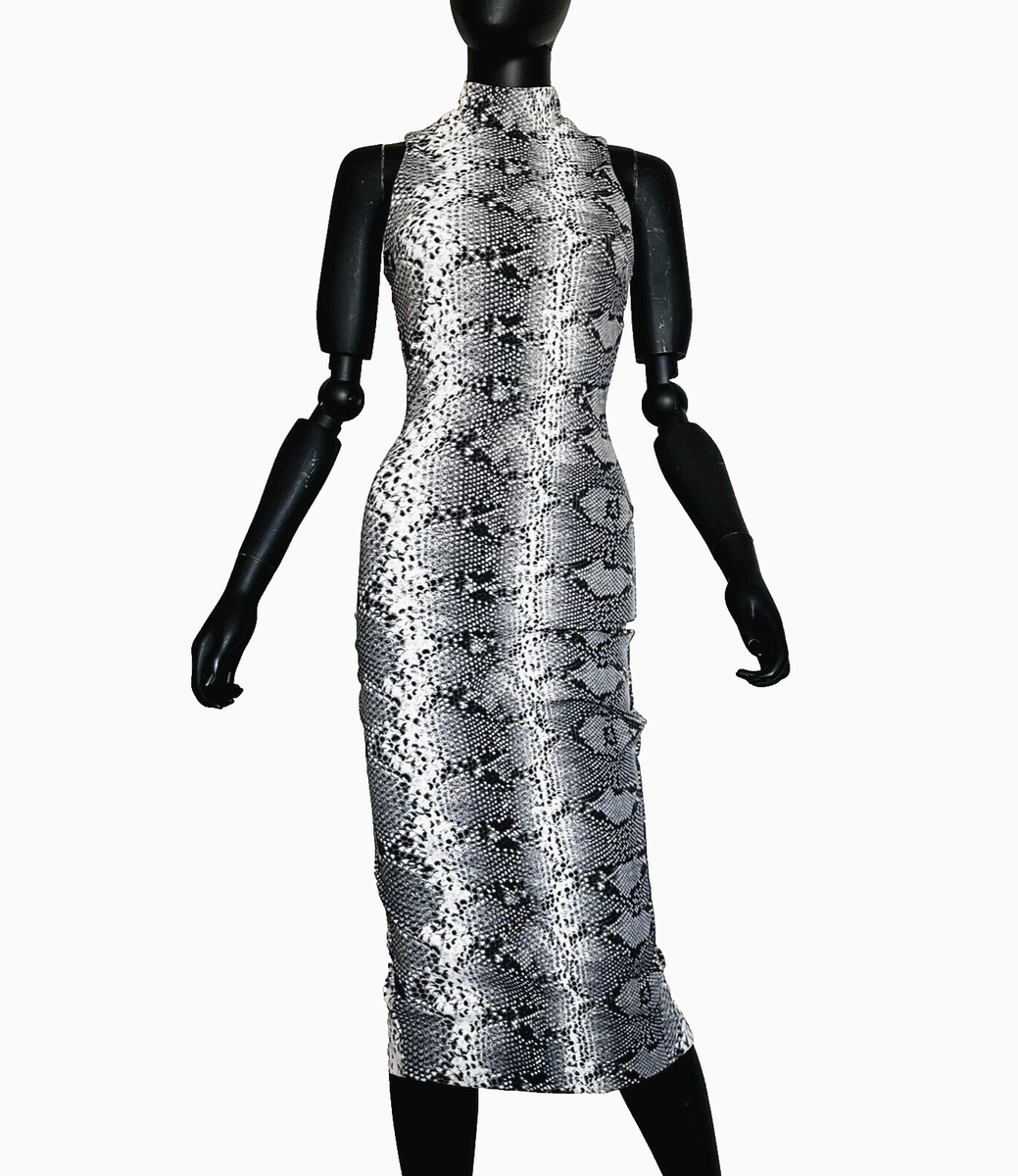 NWT Elizabeth & James Python Bodycon Midi Dress Stretch Snake Size 0 Gray  $365