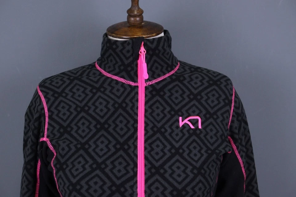 Chaqueta polar Kari Traa gris geoimétrica Fair Isle cremallera completa senderismo talla M Foto 3 de 4