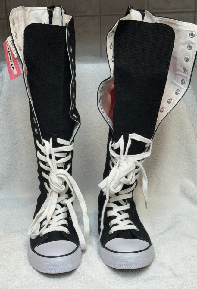 Botas/tênis Airwalk altura do joelho zíper completo + cadarço preto 68497 feminino tamanho 8 - Imagem 2 de 4