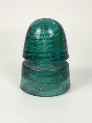 Antique Green Glass Telegraph Insulator Brookfield XO Embossed On Top 