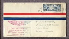 Scott No. C7 - First Day Service Commemorating New 10c Standard Airmail Rate