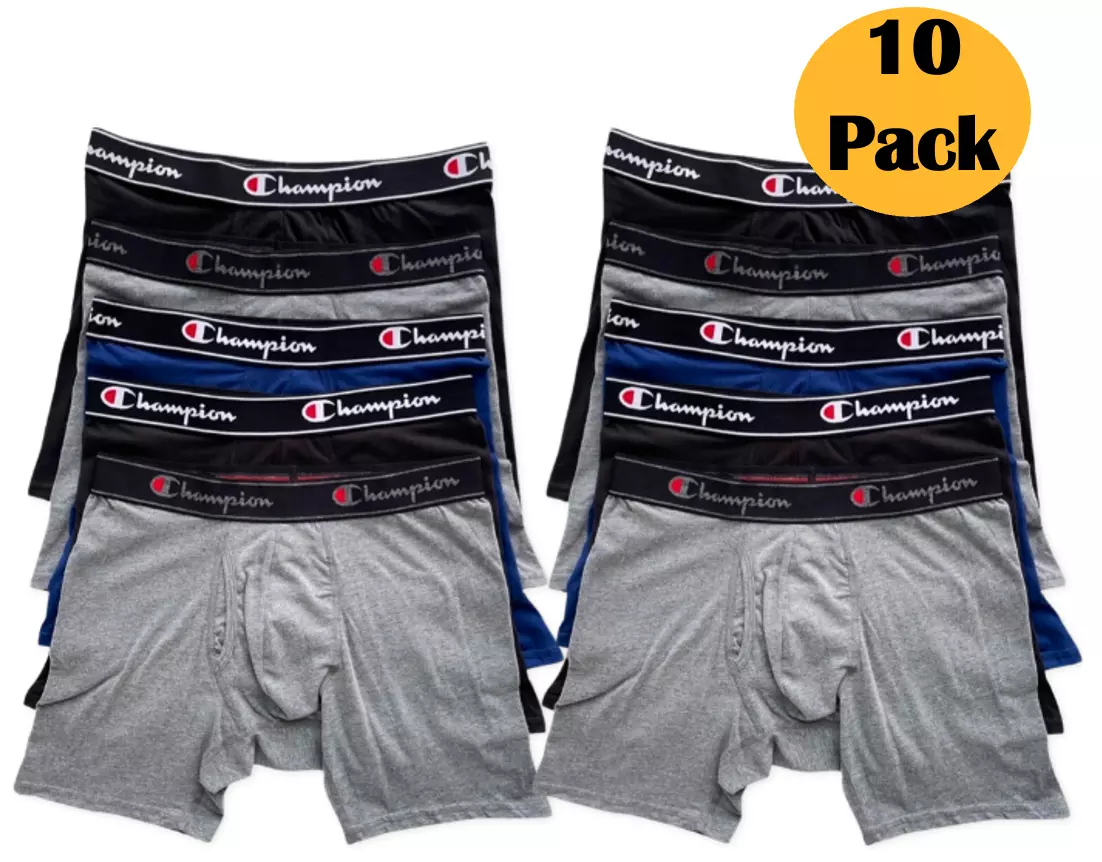 10-Pack Champion Mens Elite X-Temp Double Dry Technology Boxer Briefs  Underwear