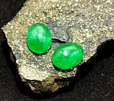 Natural Zambia Emerald 18.05 CT Oval Cabochon Certified Loose Gemstone 2 Pcs