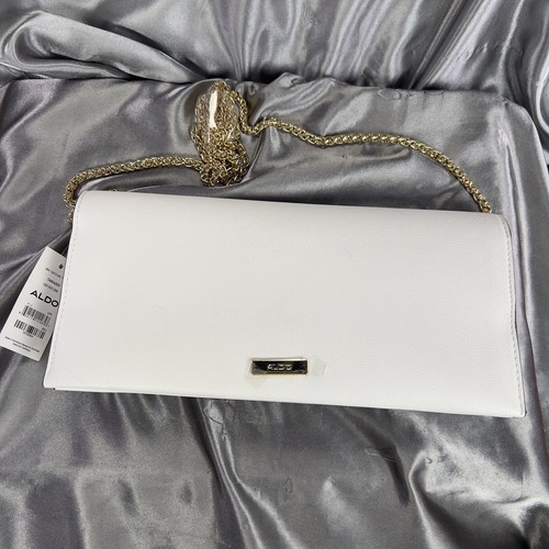 Aldo Tarazed Clutch Gold Detachable Chain Small Cream White Purse Bag Gifts NWT - Picture 2 of 18