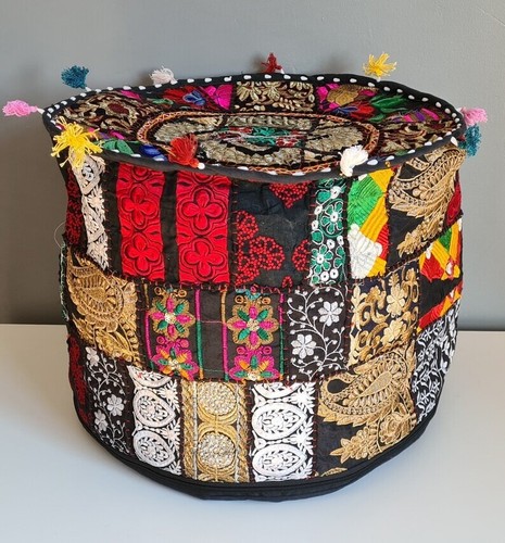 INDIAN PATCHWORK HANDMADE COTTON POUFS COVER VINTAGE OTTOMAN ROUND POUF ETHNIC - Picture 25 of 27
