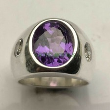 Natural Amethyst Gemstone with 925 Sterling Silver Ring for Men's 25