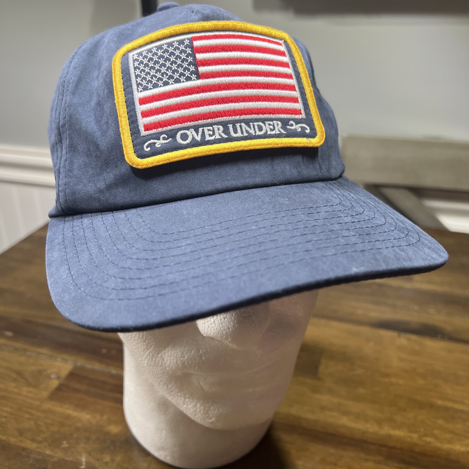 Over Under Flag Patch Hat Snap Back Big Patch Navy - image 1