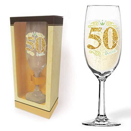 Partycolarità Flute Champagne 50 Anni Glitter - Flute Brindisi in Vetro (O1x)
