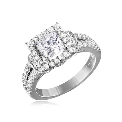 925 STERLING SILVER SQUARE DESIGN BRIDAL RING W/ LAB SIMULATED