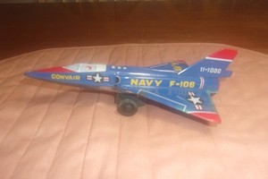 Vintage Tin Friction US Navy F-106 Convair Jet.