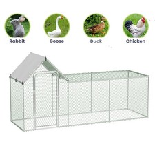 Metal Walk In Chicken Run Galvanized Poultry Hen Cage Coop w/ Cover 3 x 1 x 1.5m