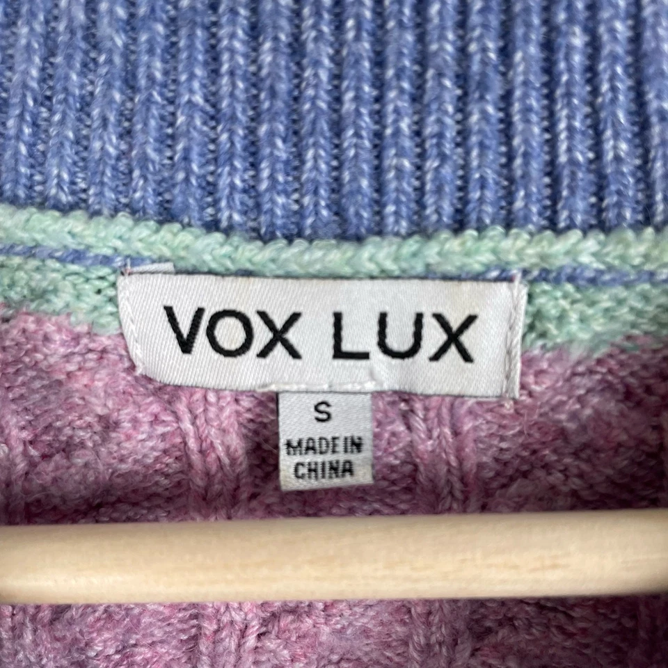 Suéter Vox Lux Arco Iris Rayas Tejido con Cable Talla S Púrpura Verde Rosa Pastel Foto 4 de 4