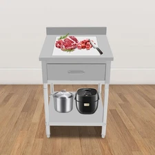 2 Layers Stainless Steel 24"x24" Kitchen Work Table Food Prep Table With Drawer