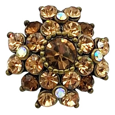 Amber Rhinestone Dome Cluster Ring Sz 10 Brassy Gold Tone Sparkle Statement VGC
