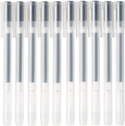 MUJI Gel Ink Ballpoint Pen Cap Type 10-Pieces Set, 0.38 mm NIB Size, Black