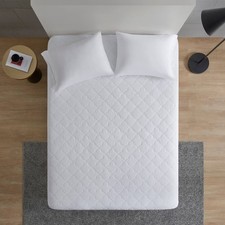 King All Natural Cotton Percale Quilted Mattress Pad White