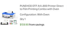 PUNEHOD A4 L800 DTF Printer Direct to Film Dark /White Clothing Printing DIY