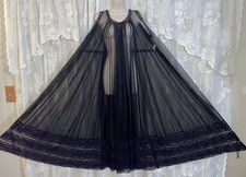 VTG MISS ELAINE BLACK ONE SIZE ULTRA SHEER FULL Chiffon Nightgown Gown Lace Hem