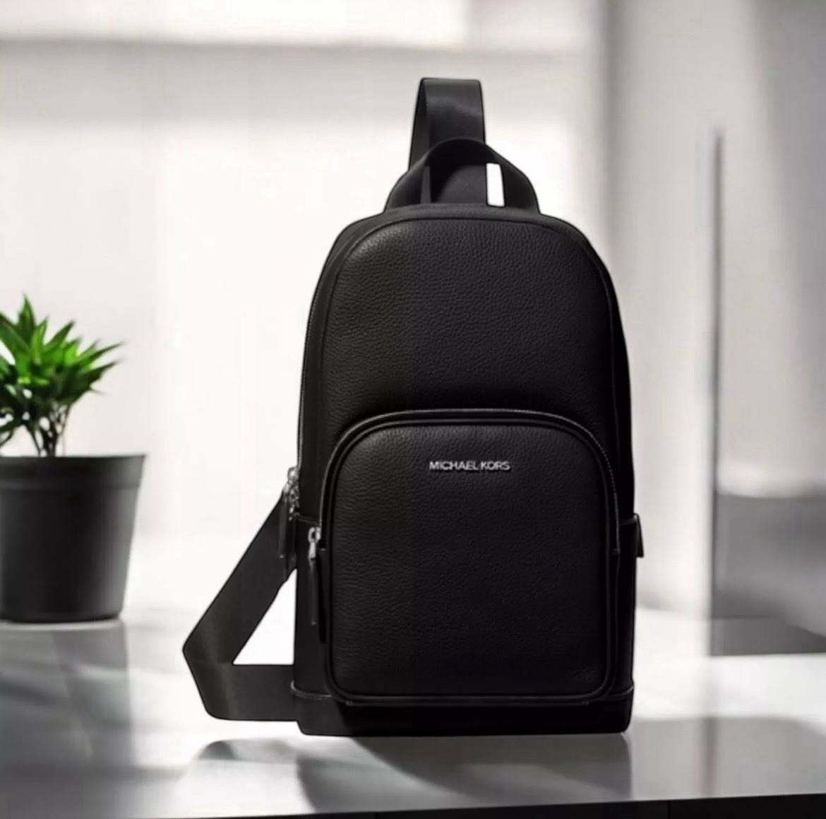 Michael Kors Cooper Pebbled Leather Sling Pack BLACK NEW W/Tags | eBay