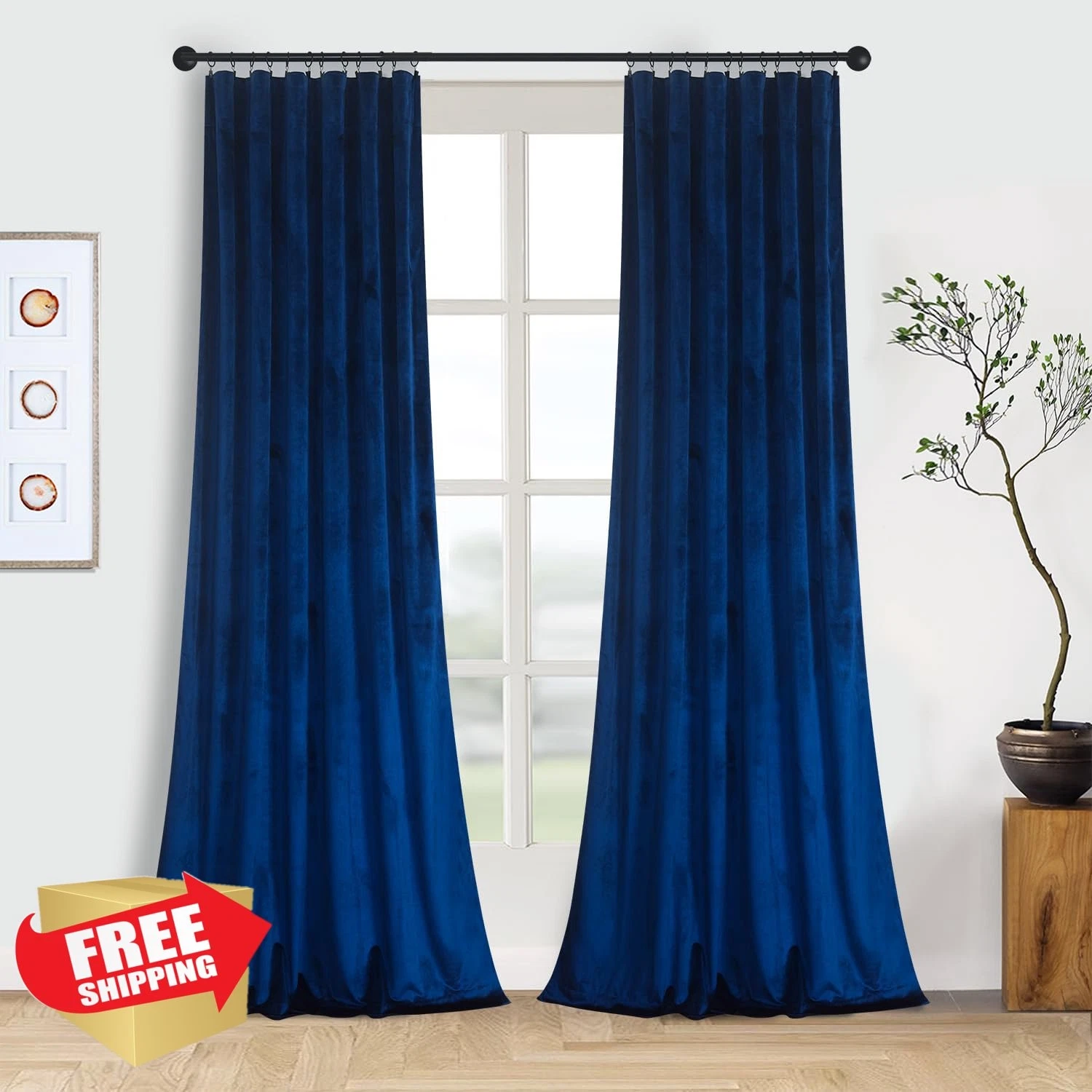 Roslynwood Royal Blue Velvet Curtain 84" L Rod Pocket 2 Panels