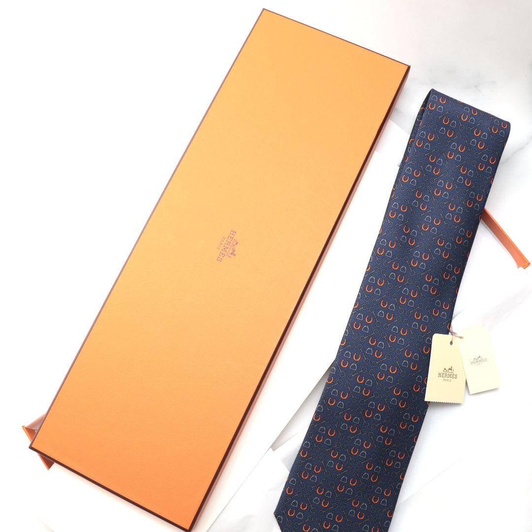 Hermes Silk Navy Horseshoe Pattern Tie Unused with Box | eBay