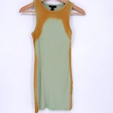 Festival Boho Ribbed Tank Dress Y2K Tie Dye Mint Orange Raw Hem Mini Size S