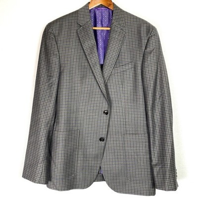 Ted Baker Tom Mens Sz 42R Sport Coat Gray Check Blazer Wool Suit Jacket 2 Button