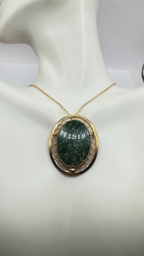 Spilla spilla collana vintage giada verde oro giallo pieno - Foto 2 di 6