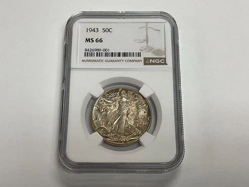 1943 Walking Liberty Half Dollar NGC MS66 - BEAUTIFUL RAINBOW TONER TONED!