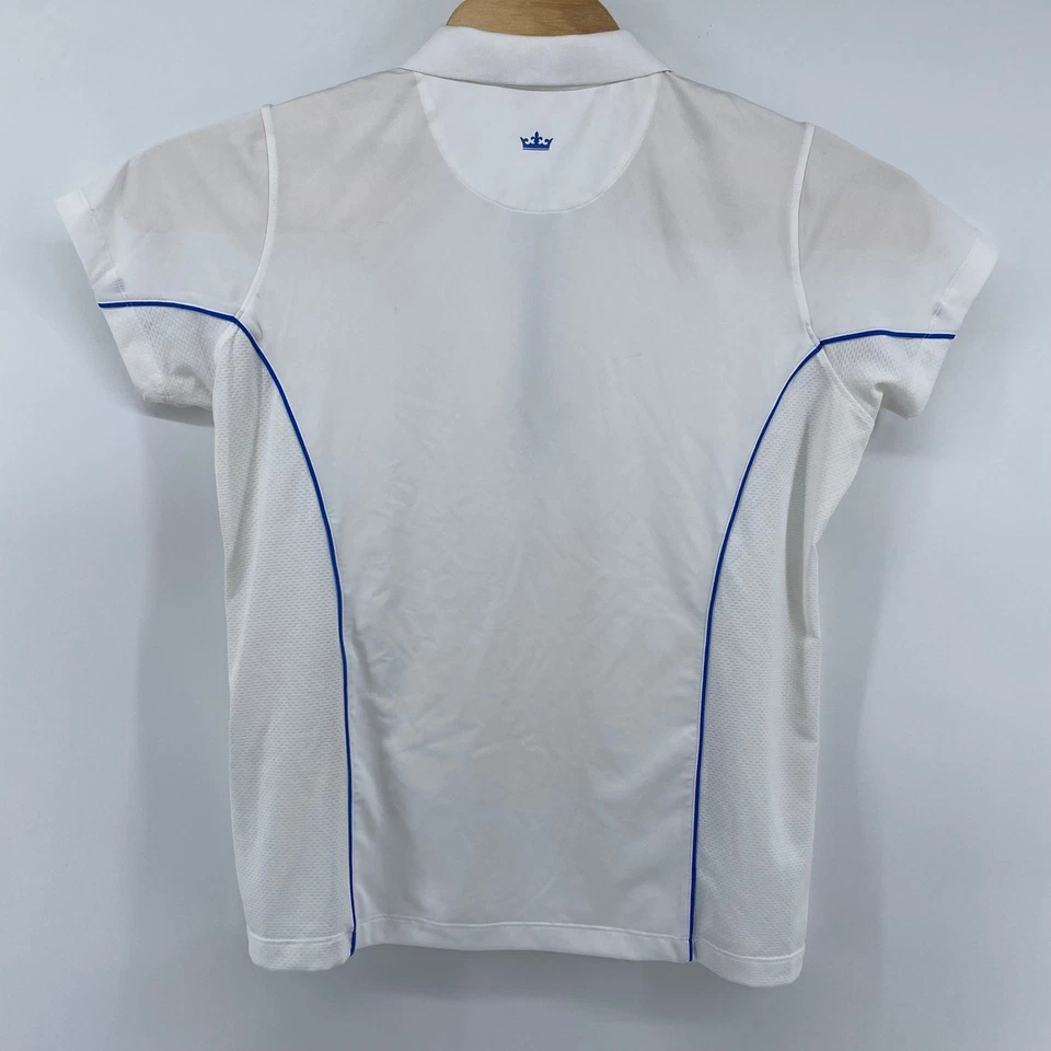 Camisa polo Peter Millar para mujer XL Golden Goat blanca azul cremallera UPF 50+ golf deporte Foto 3 de 4