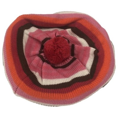 Girls Pink Orange & Brown Stripe Beret Winter Hat