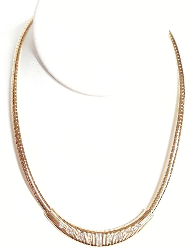 Collar de cadena de serpiente acanalada de cristal Anthropologie en latón chapado en oro nuevo con etiquetas Foto 2 de 4