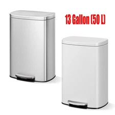 13 Gallon Stainless Steel Trash Can Single Compartment Step On Garbage Bin US